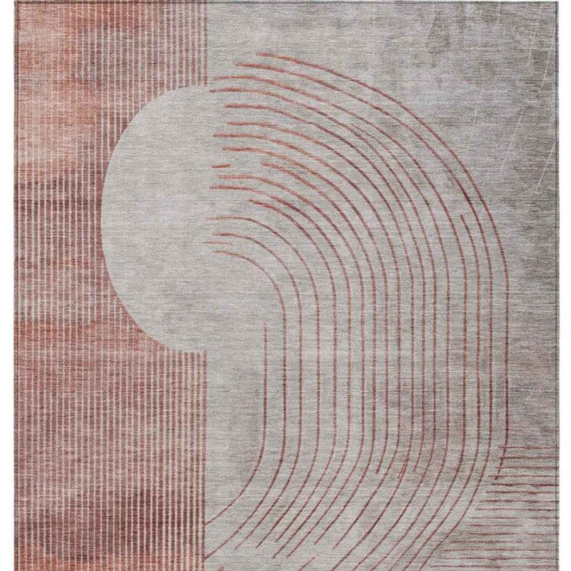 8' X 10' Salmon And Beige Geometric Washable Indoor Outdoor Area Rug