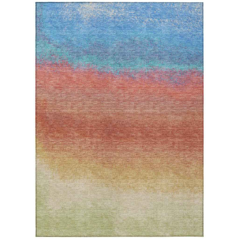 5' X 8' Coral And Blue Ombre Washable Indoor Outdoor Area Rug