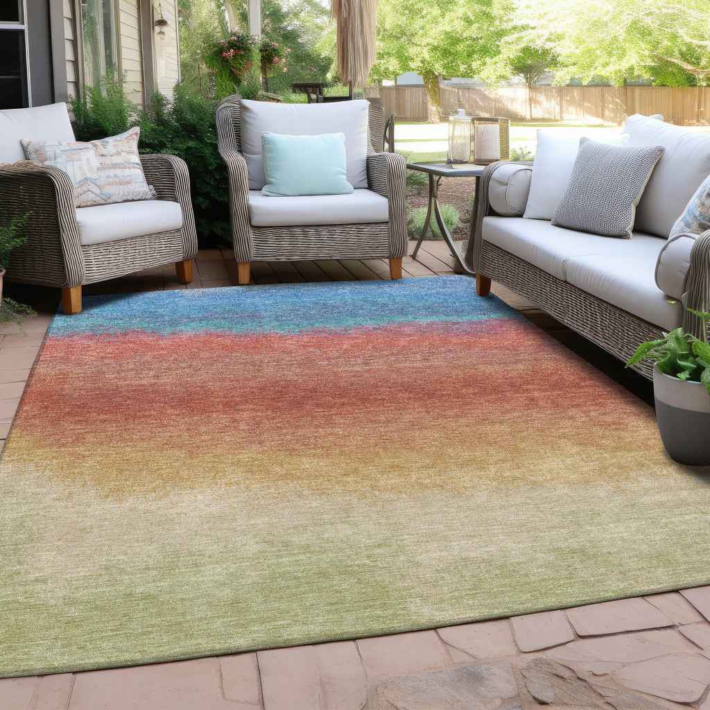 5' X 8' Coral And Blue Ombre Washable Indoor Outdoor Area Rug