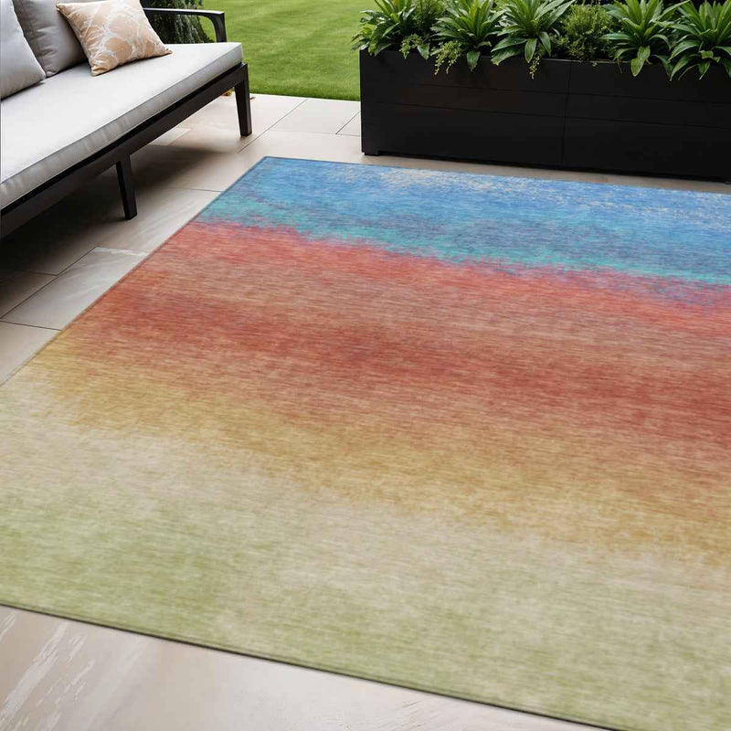 5' X 8' Coral And Blue Ombre Washable Indoor Outdoor Area Rug