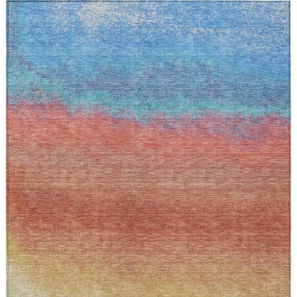 5' X 8' Coral And Blue Ombre Washable Indoor Outdoor Area Rug