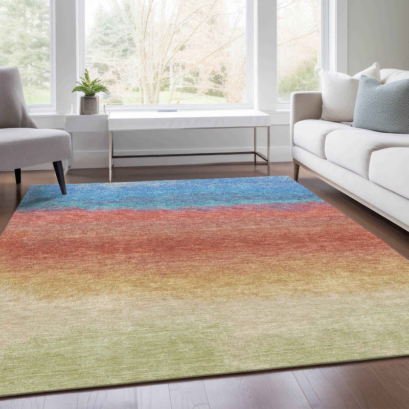 5' X 8' Coral And Blue Ombre Washable Indoor Outdoor Area Rug