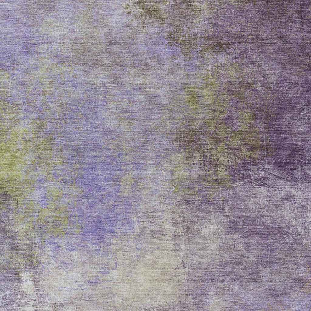 8' X 10' Purple And Olive Green Abstract Washable Indoor Outdoor Area Rug