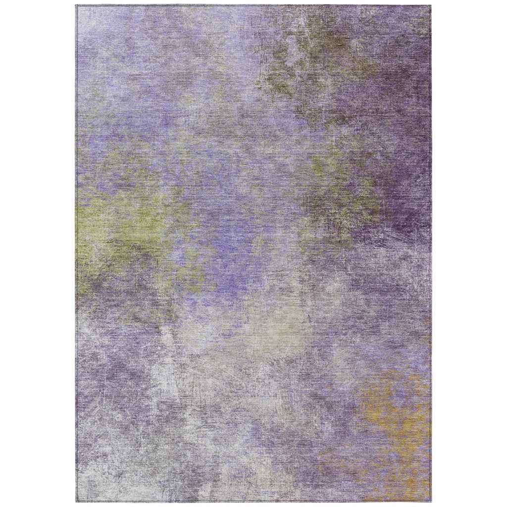 8' X 10' Purple And Olive Green Abstract Washable Indoor Outdoor Area Rug