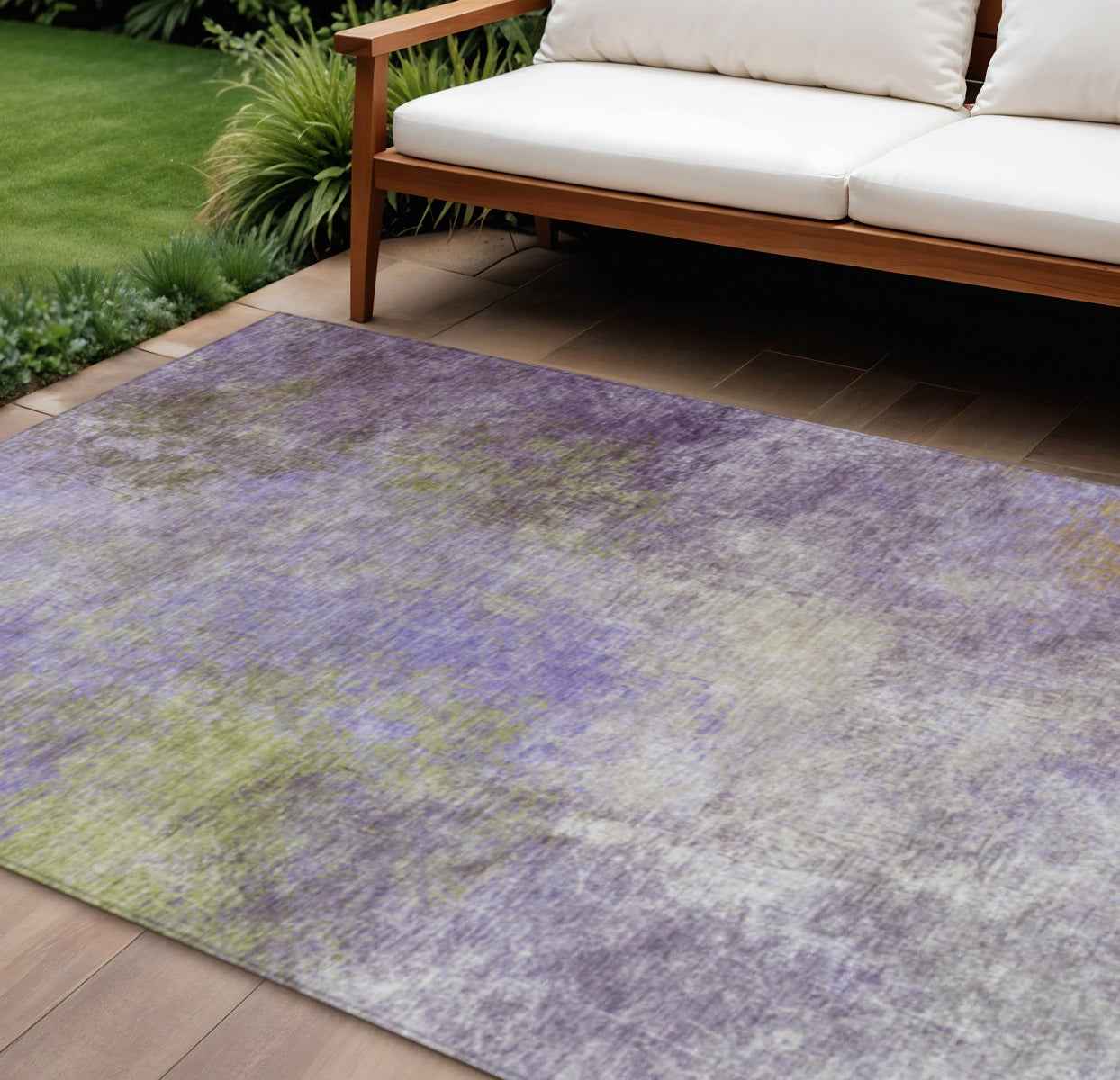 8' X 10' Purple And Olive Green Abstract Washable Indoor Outdoor Area Rug