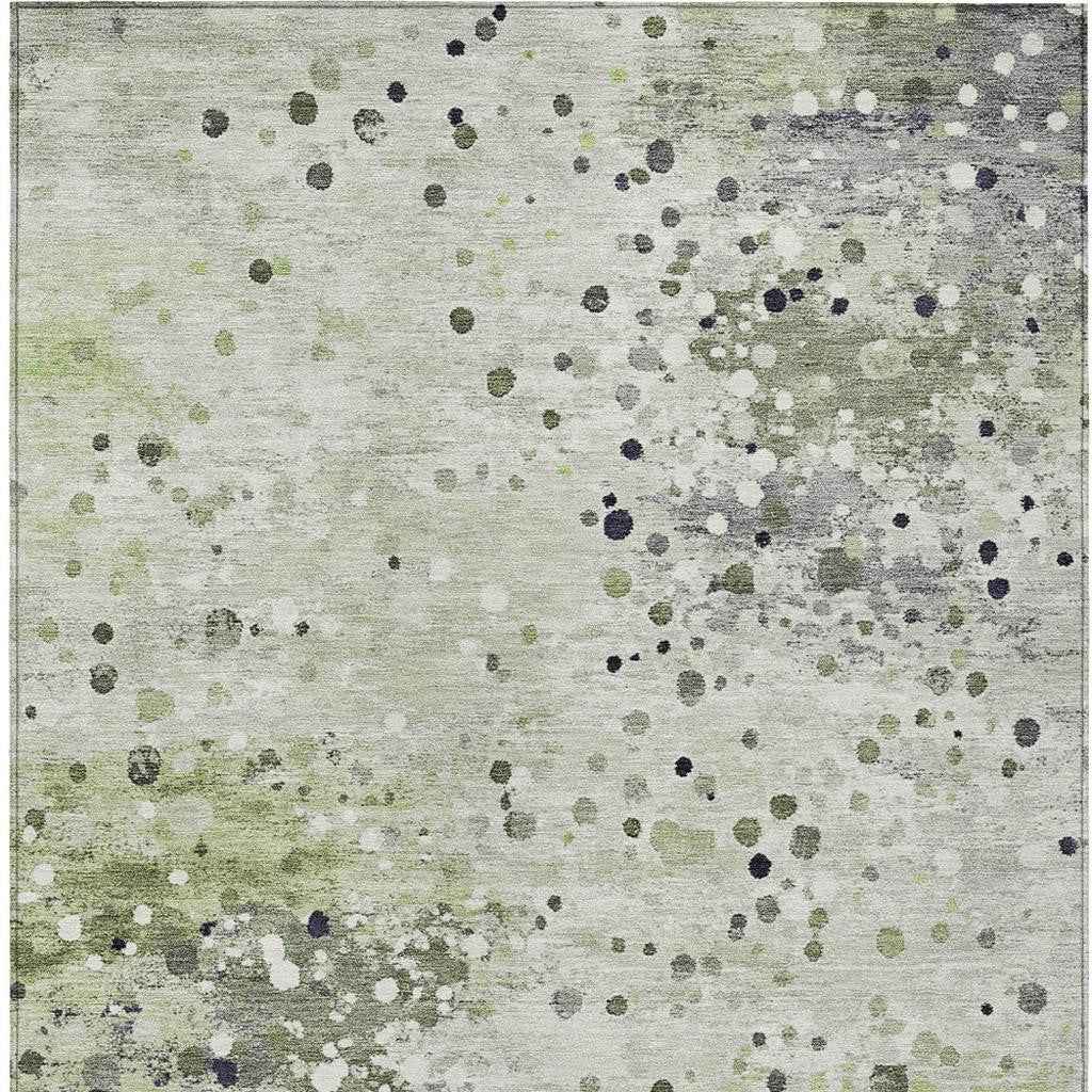 3' X 5' Artichoke Green And Purple Abstract Washable Indoor Outdoor Area Rug