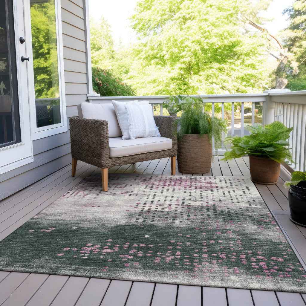 5' X 8' Blush And Emerald Geometric Washable Indoor Outdoor Area Rug