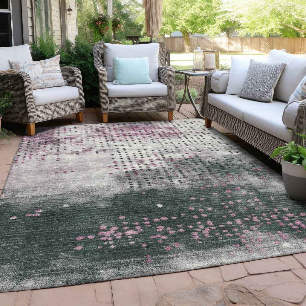5' X 8' Blush And Emerald Geometric Washable Indoor Outdoor Area Rug