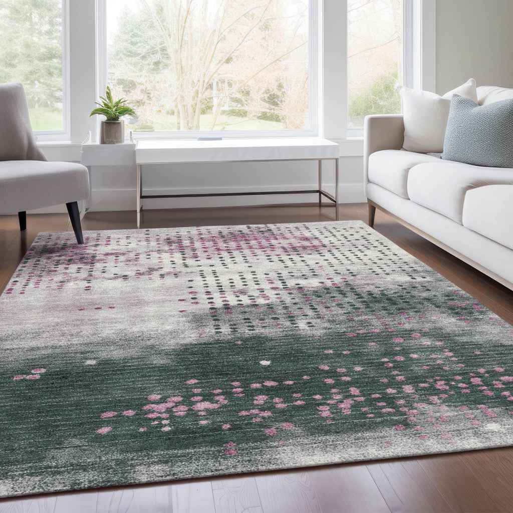 5' X 8' Blush And Emerald Geometric Washable Indoor Outdoor Area Rug