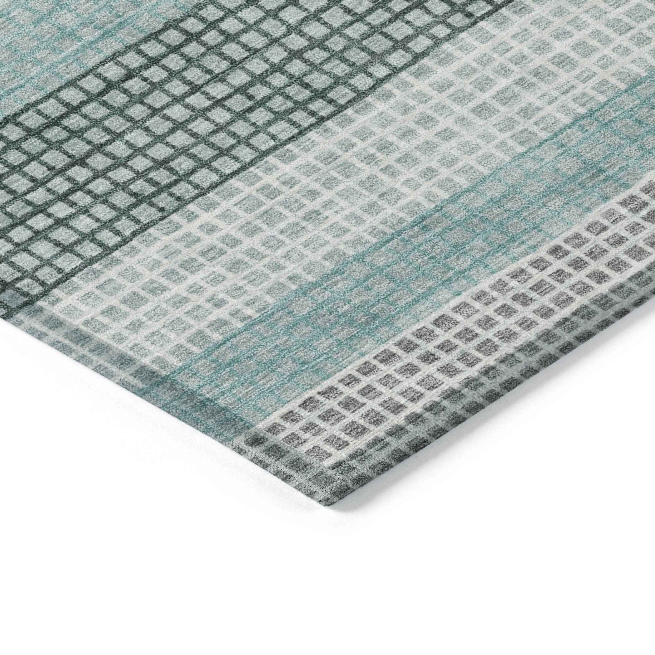 9' X 12' Teal Blue And Ivory Striped Washable Indoor Outdoor Area Rug