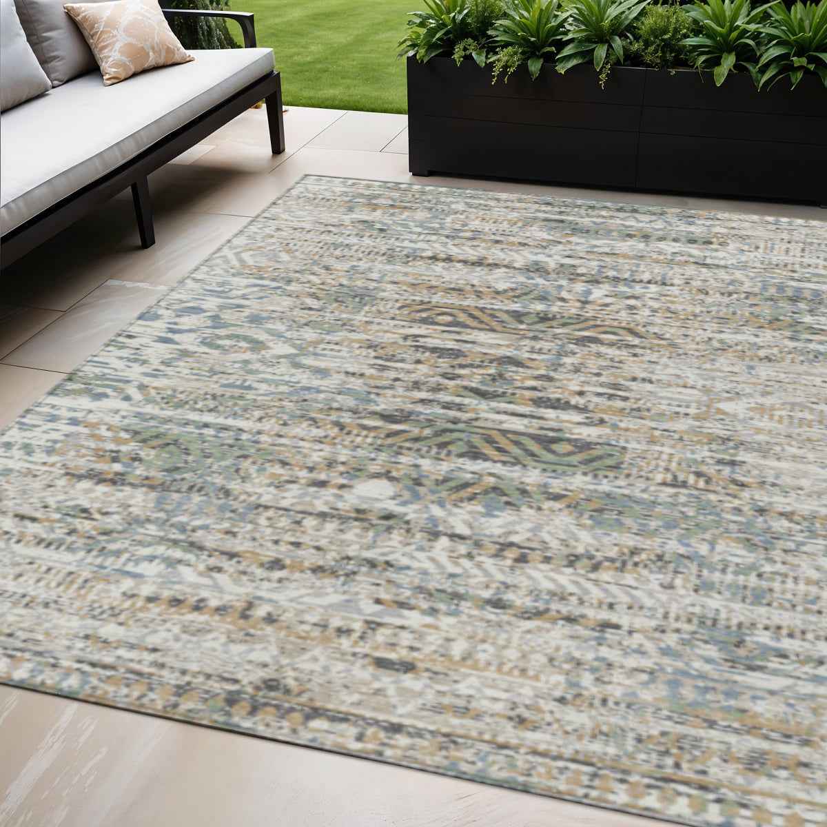 5' X 8' Ivory And Beige Moroccan Washable Indoor Outdoor Area Rug