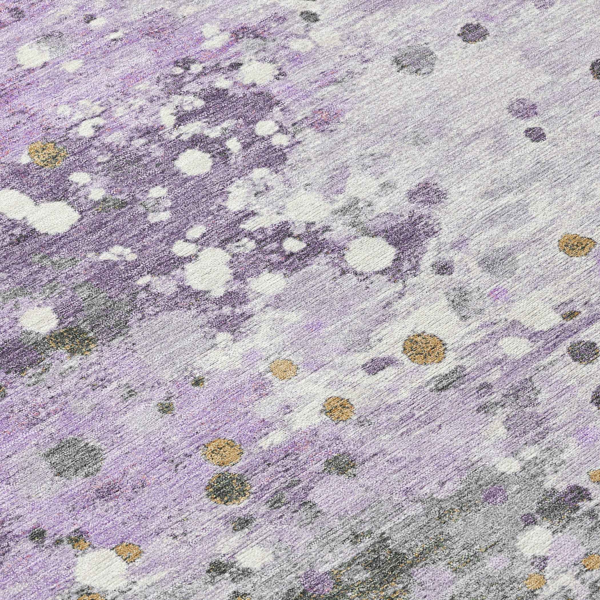 8' Lavender And Ivory Round Abstract Washable Indoor Outdoor Area Rug