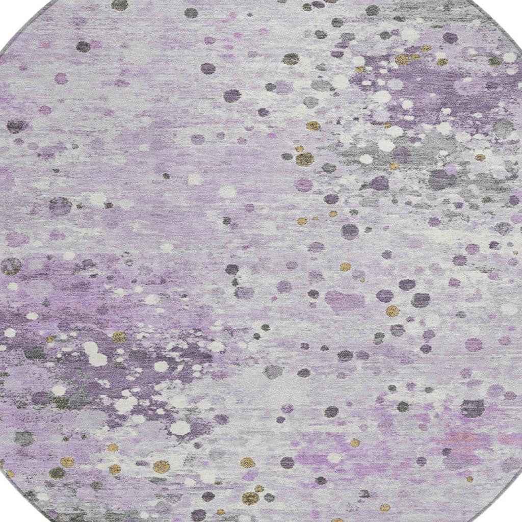 8' Lavender And Ivory Round Abstract Washable Indoor Outdoor Area Rug
