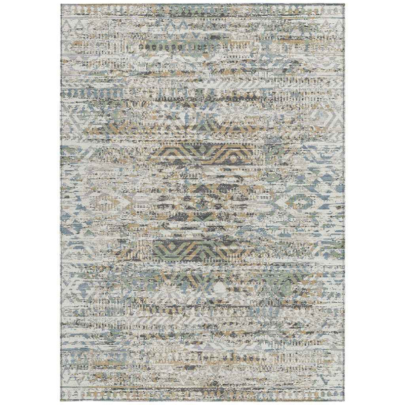 5' X 8' Ivory And Beige Moroccan Washable Indoor Outdoor Area Rug