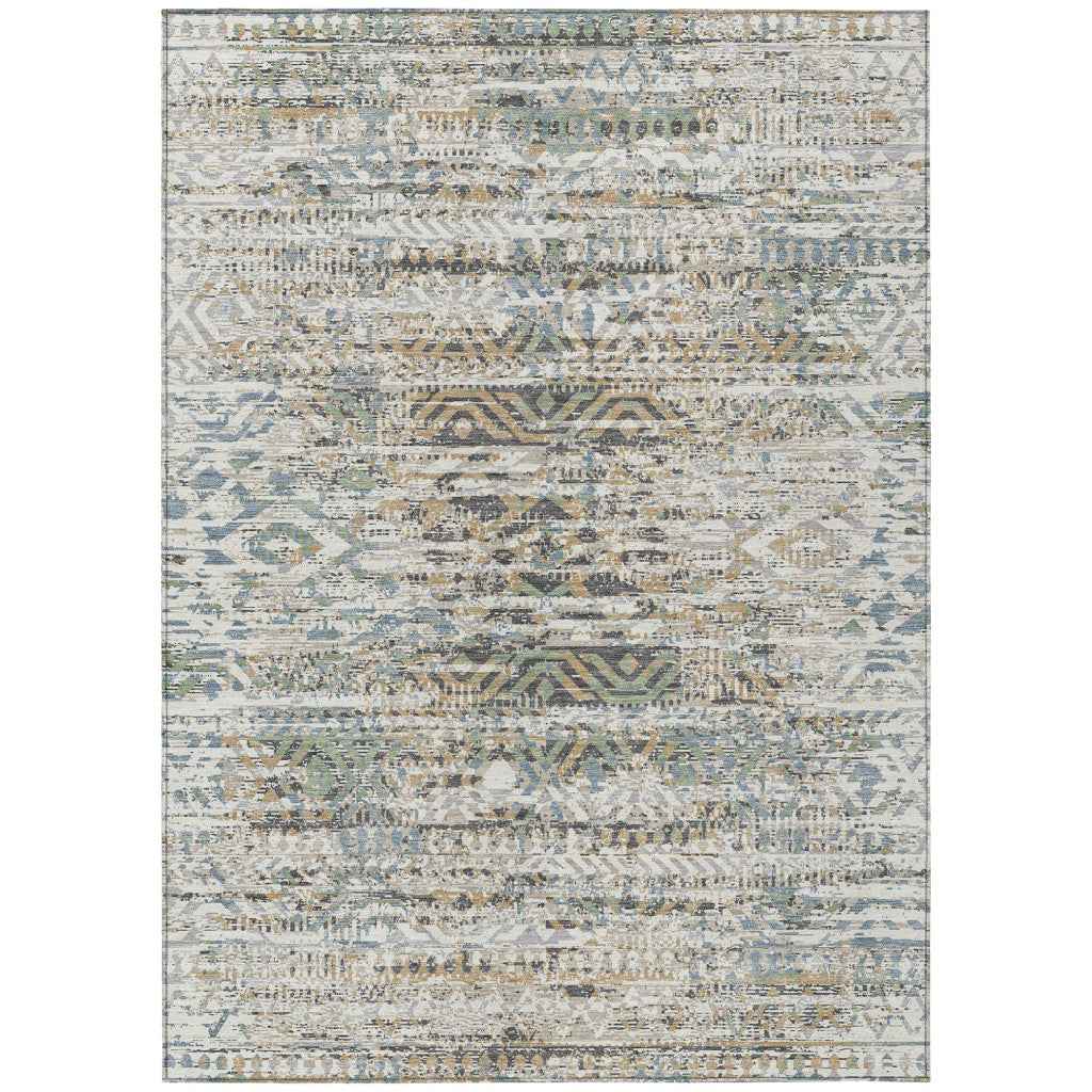 5' X 8' Ivory And Beige Moroccan Washable Indoor Outdoor Area Rug