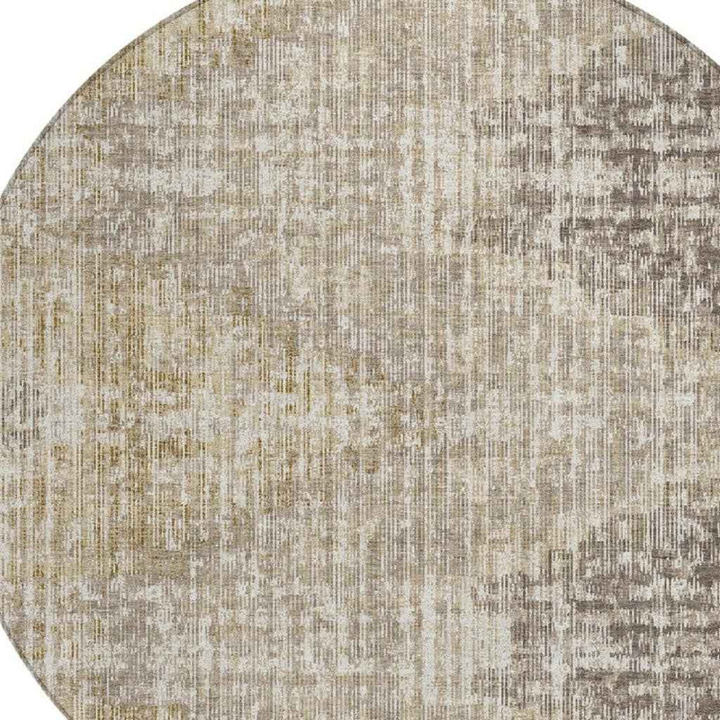 8' Khaki And Beige Round Geometric Washable Indoor Outdoor Area Rug
