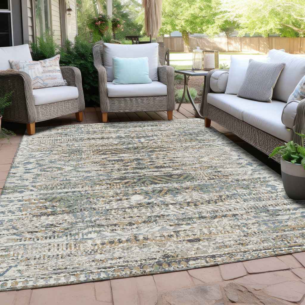 5' X 8' Ivory And Beige Moroccan Washable Indoor Outdoor Area Rug