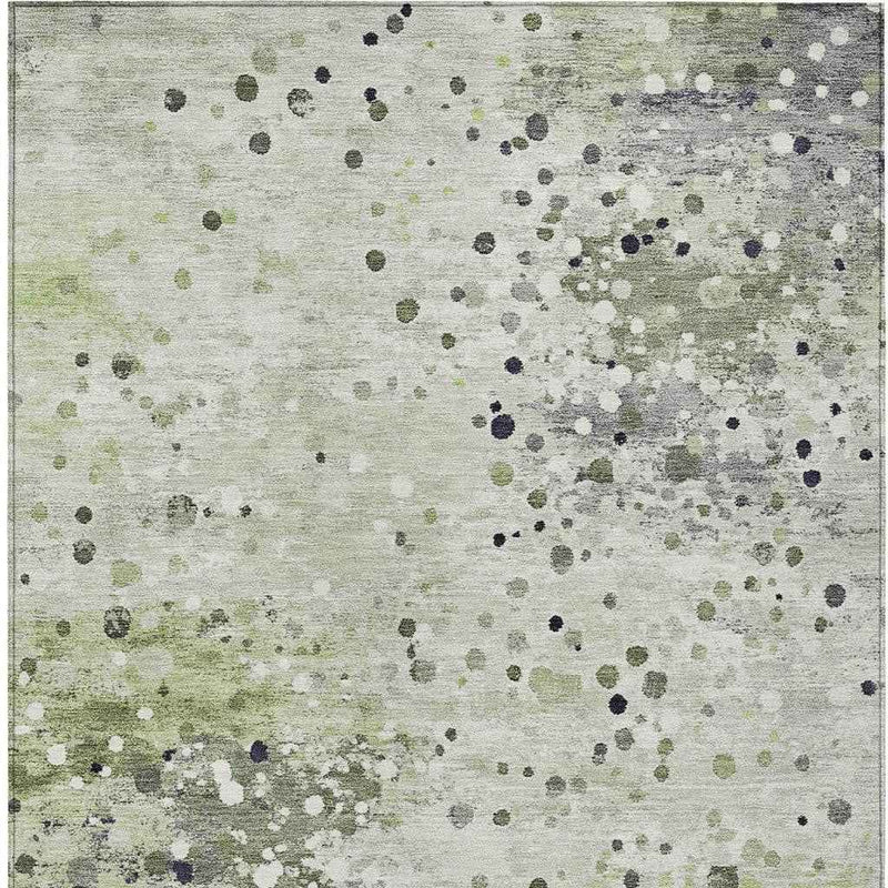 5' X 8' Artichoke Green And Purple Abstract Washable Indoor Outdoor Area Rug