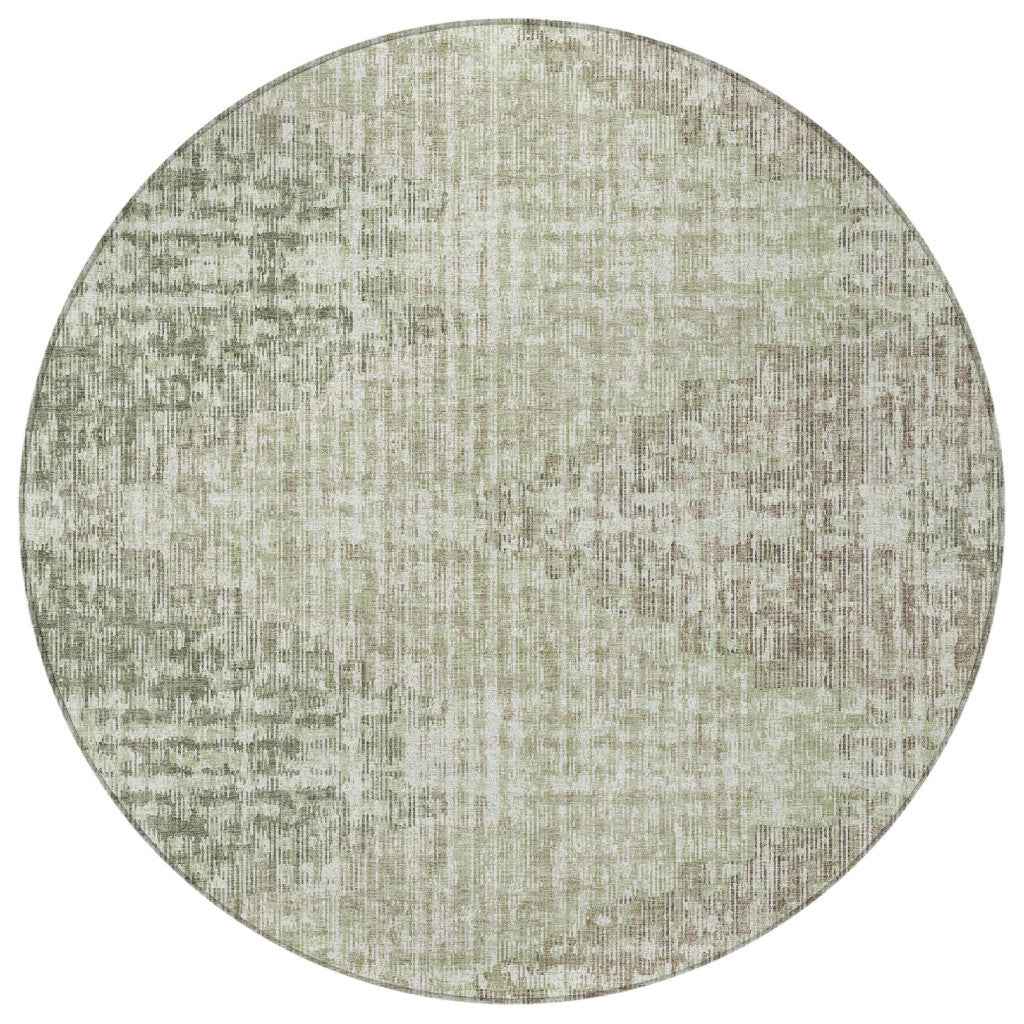8' Fern Green And Ivory Round Geometric Washable Indoor Outdoor Area Rug