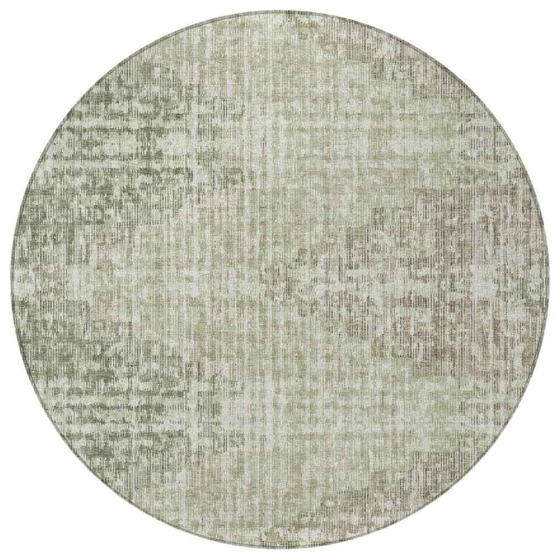 8' Fern Green And Ivory Round Geometric Washable Indoor Outdoor Area Rug