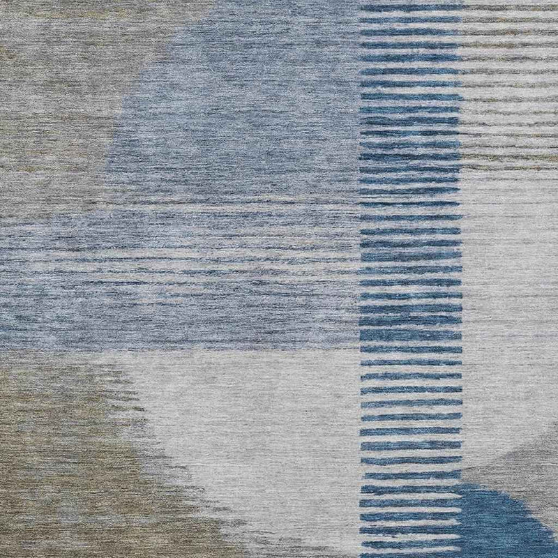 9' X 12' Denim Blue And Ivory Geometric Washable Indoor Outdoor Area Rug