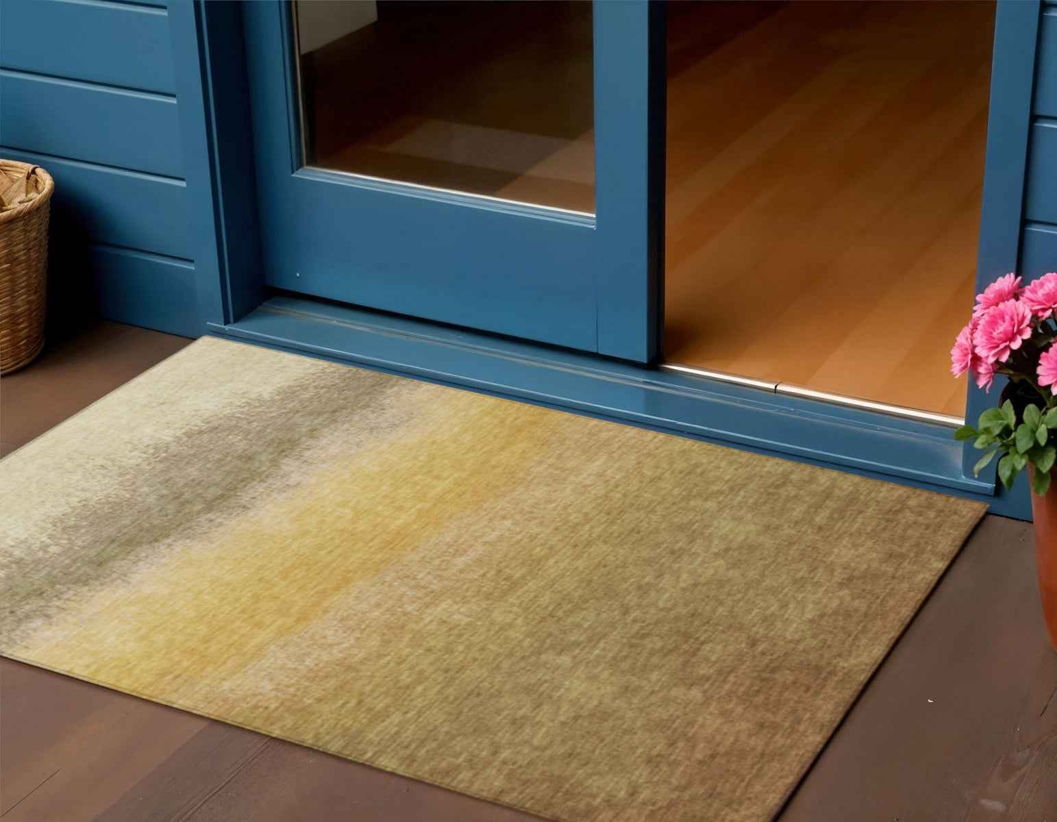 3' X 5' Gold And Wheat Ombre Washable Indoor Outdoor Area Rug