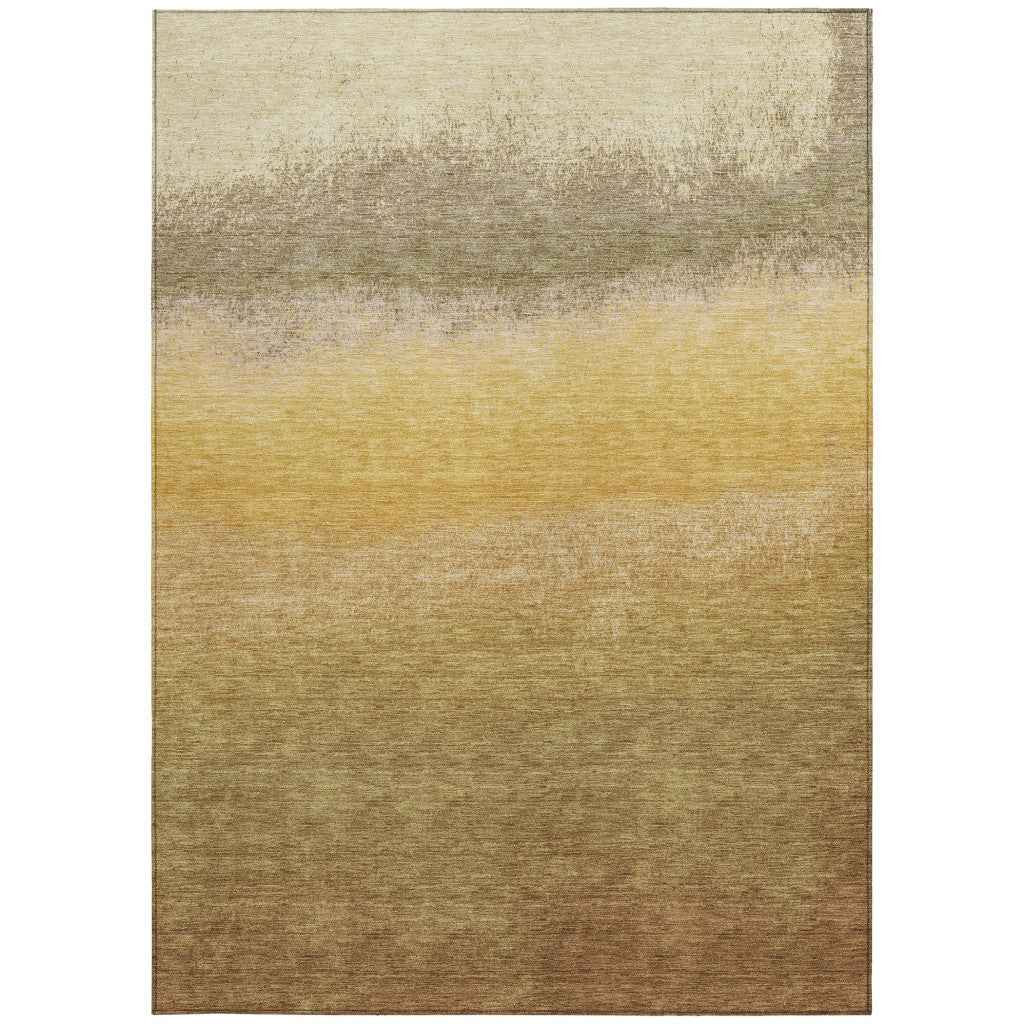 3' X 5' Gold And Wheat Ombre Washable Indoor Outdoor Area Rug