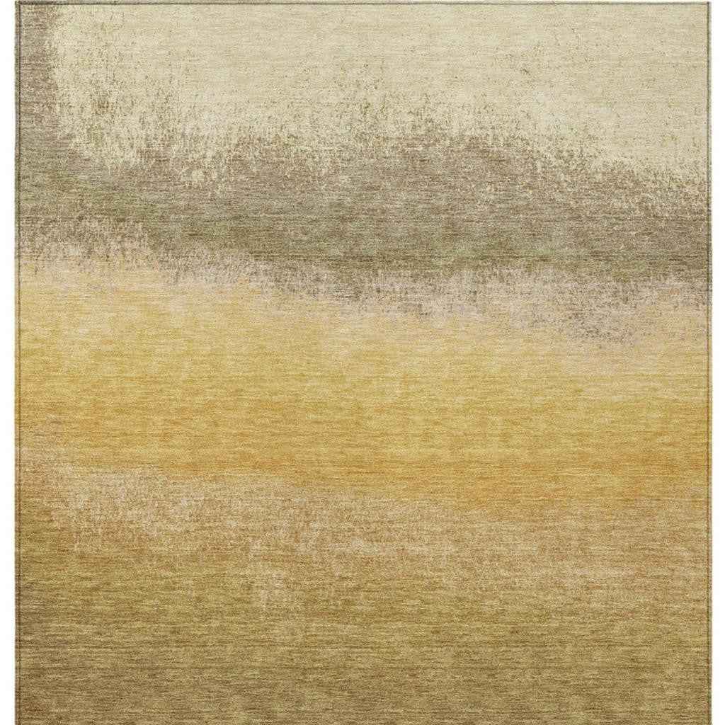 3' X 5' Gold And Wheat Ombre Washable Indoor Outdoor Area Rug