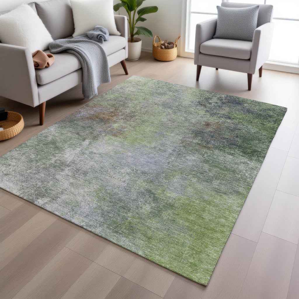3' X 5' Fern Green And Copper Abstract Washable Indoor Outdoor Area Rug