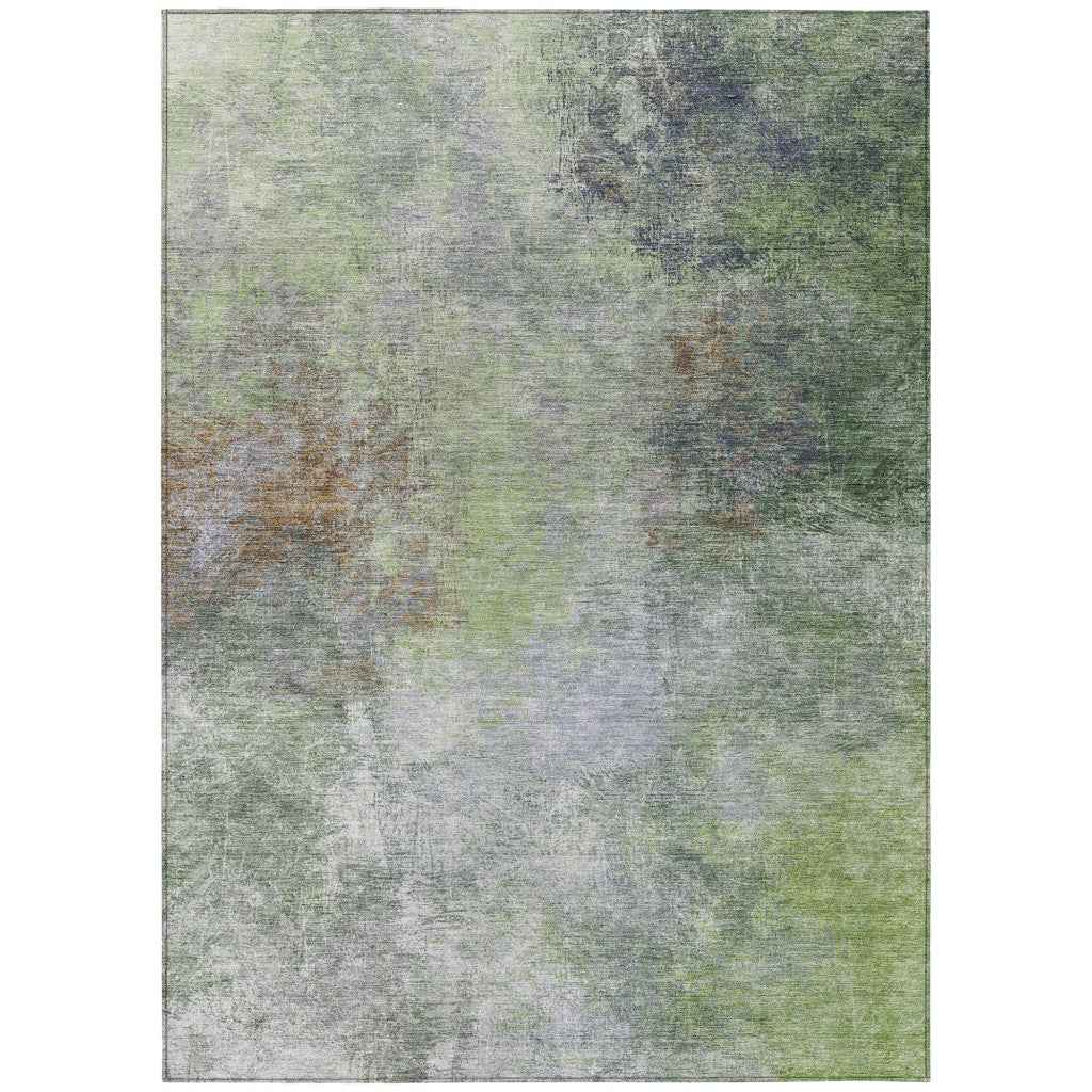 3' X 5' Fern Green And Copper Abstract Washable Indoor Outdoor Area Rug