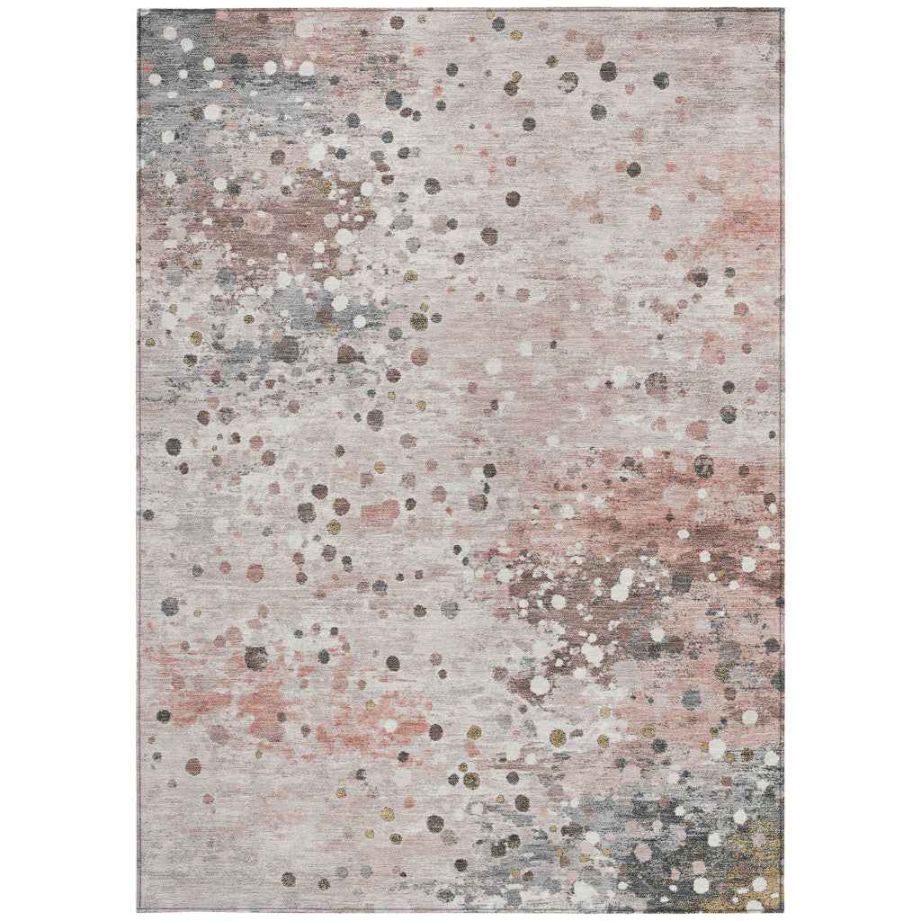 9' X 12' Salmon And Gray Abstract Washable Indoor Outdoor Area Rug