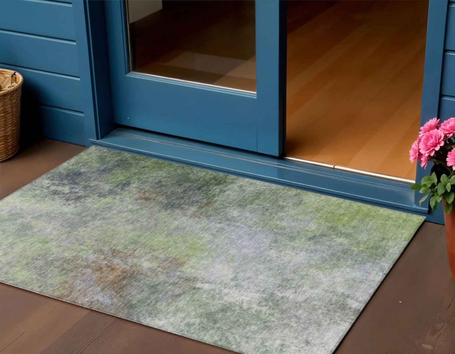 3' X 5' Fern Green And Copper Abstract Washable Indoor Outdoor Area Rug