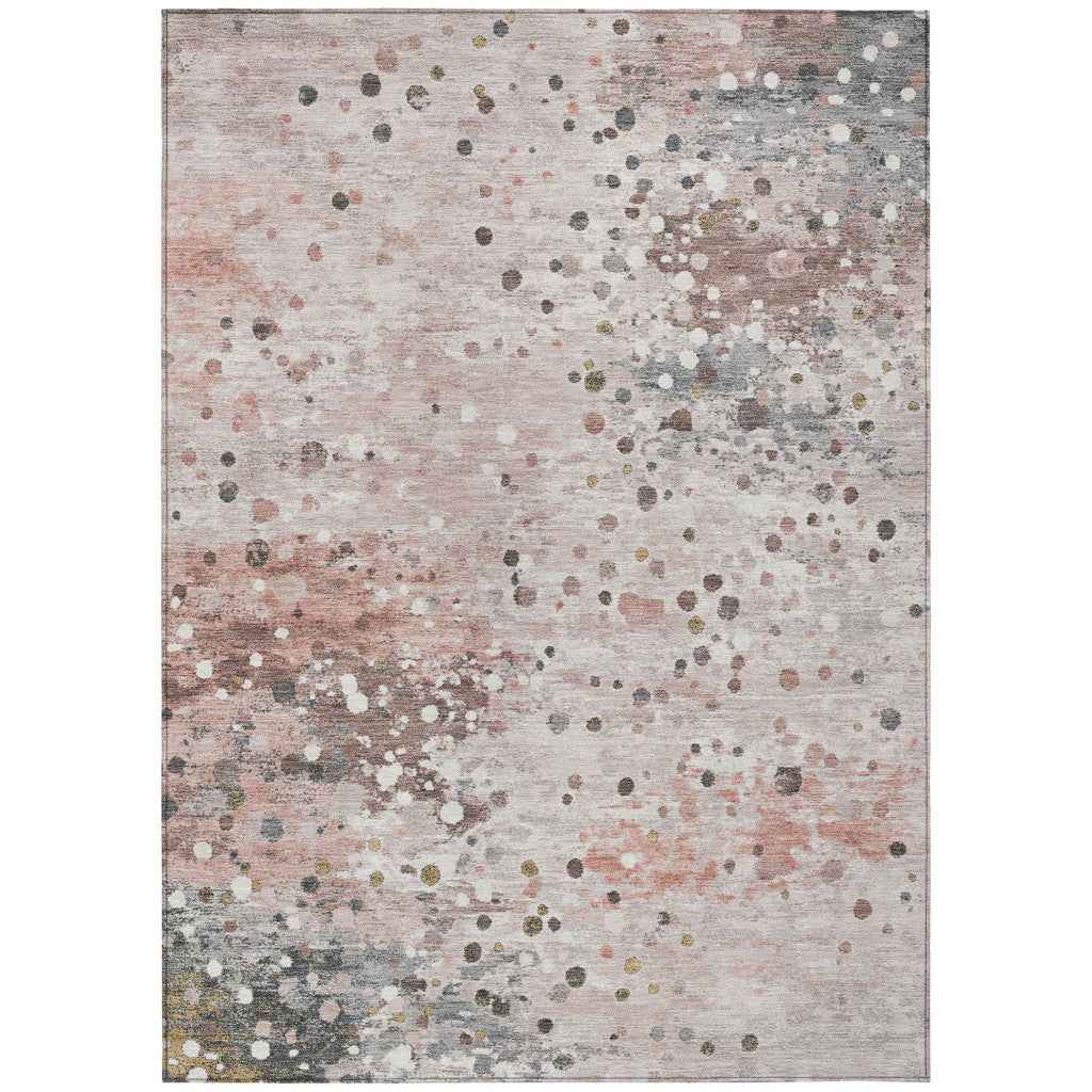 9' X 12' Salmon And Gray Abstract Washable Indoor Outdoor Area Rug