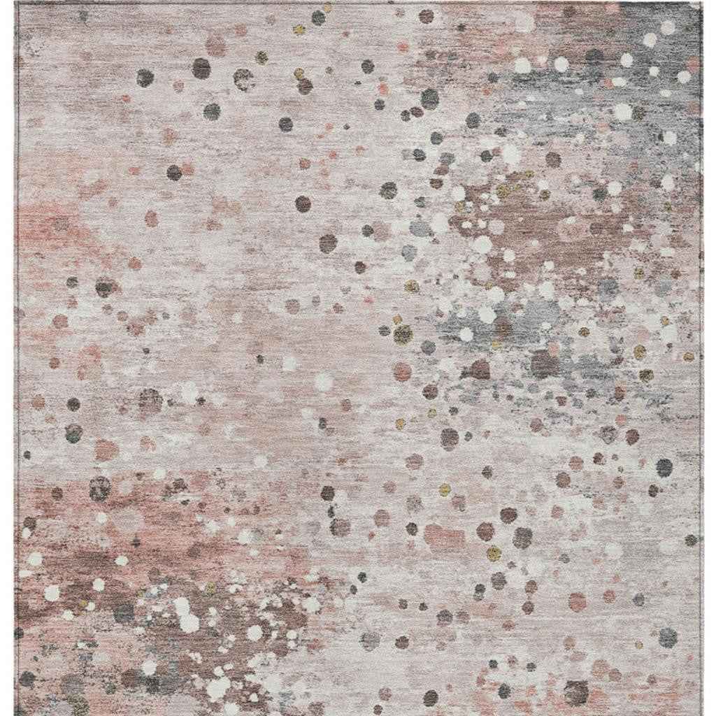 9' X 12' Salmon And Gray Abstract Washable Indoor Outdoor Area Rug