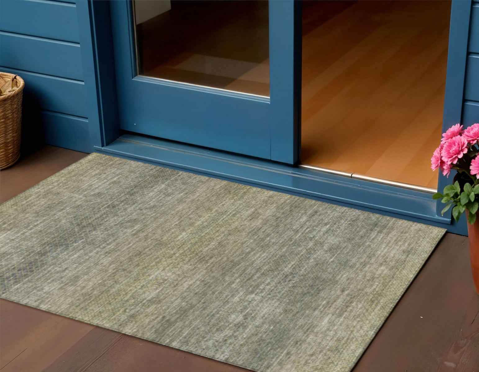 3' X 5' Fern Green And Gray Geometric Washable Indoor Outdoor Area Rug