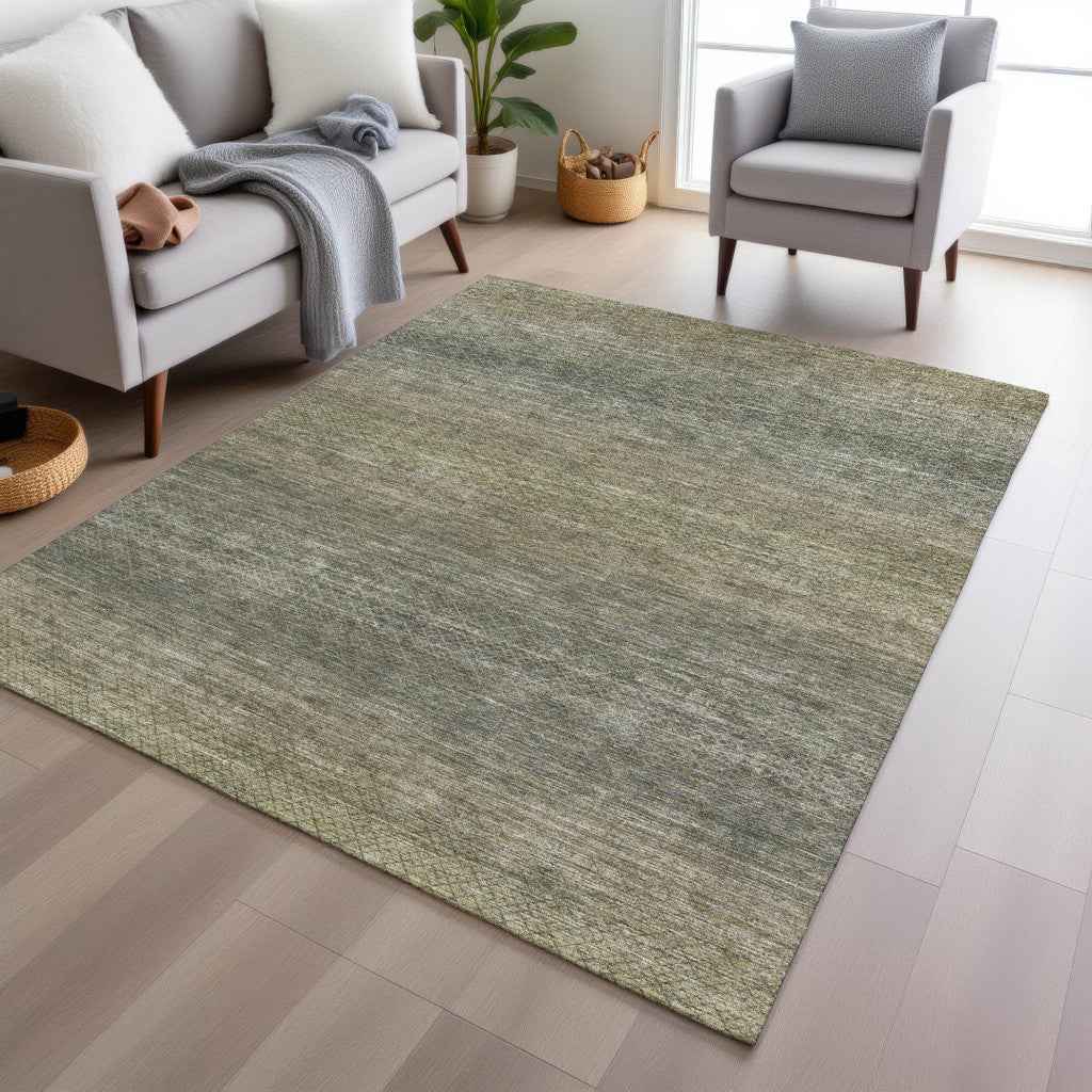 3' X 5' Fern Green And Gray Geometric Washable Indoor Outdoor Area Rug
