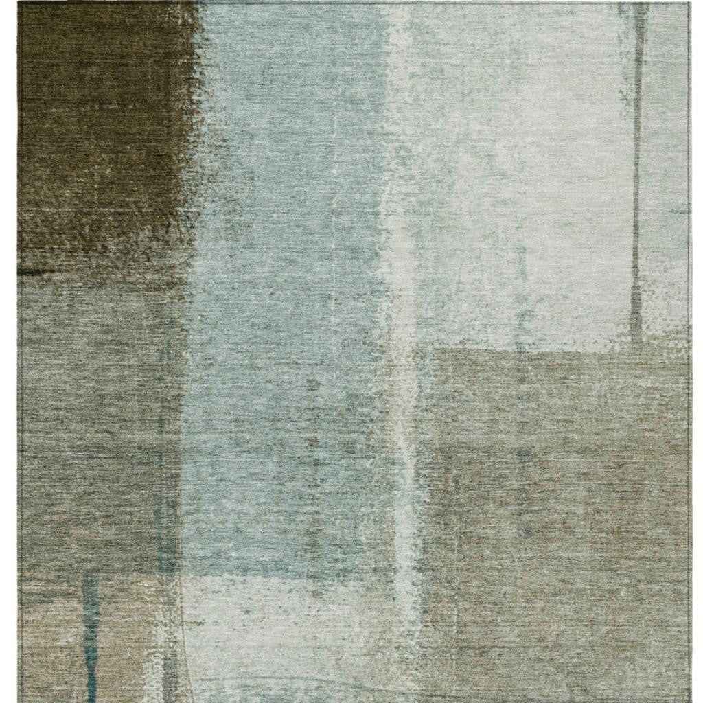 5' X 8' Pale Aqua And Beige Abstract Washable Indoor Outdoor Area Rug