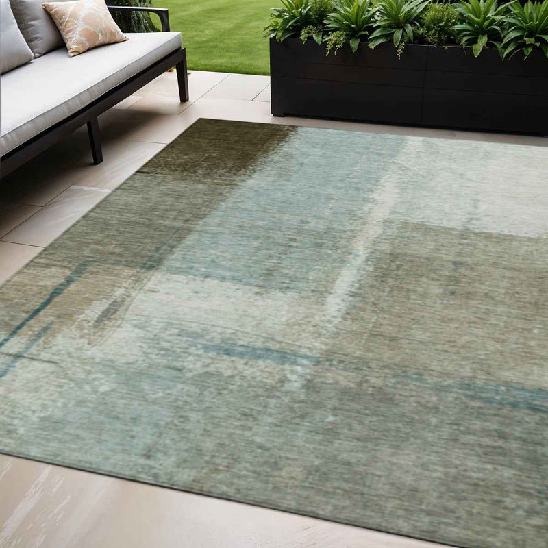 5' X 8' Pale Aqua And Beige Abstract Washable Indoor Outdoor Area Rug