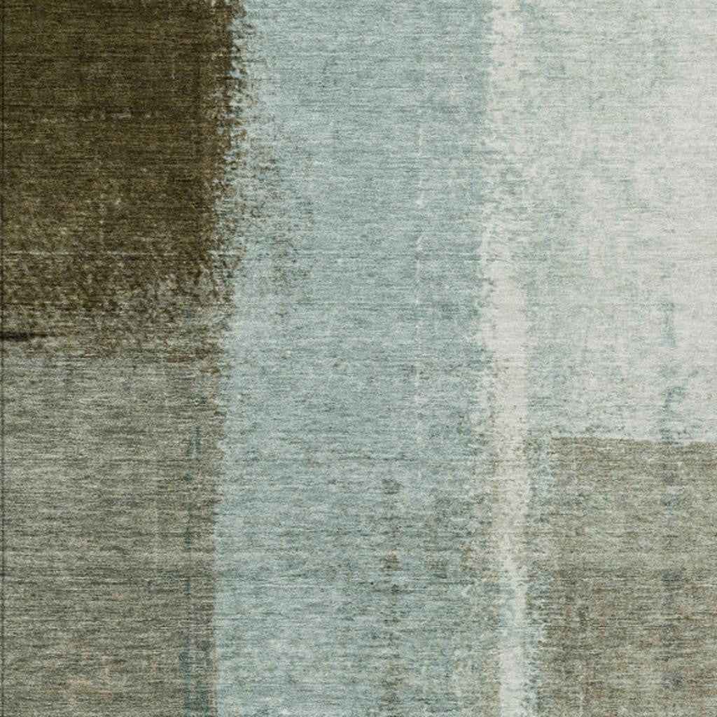 5' X 8' Pale Aqua And Beige Abstract Washable Indoor Outdoor Area Rug