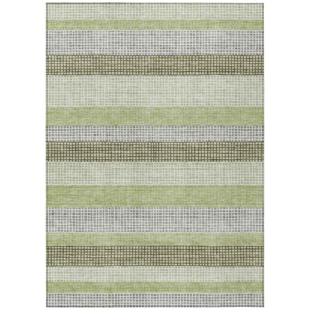3' X 5' Artichoke Green And Ivory Striped Washable Indoor Outdoor Area Rug