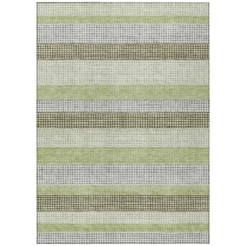 3' X 5' Artichoke Green And Ivory Striped Washable Indoor Outdoor Area Rug