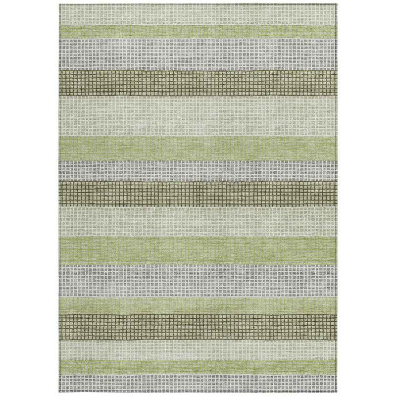 3' X 5' Artichoke Green And Ivory Striped Washable Indoor Outdoor Area Rug