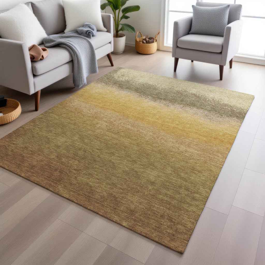 8' X 10' Gold And Wheat Ombre Washable Indoor Outdoor Area Rug