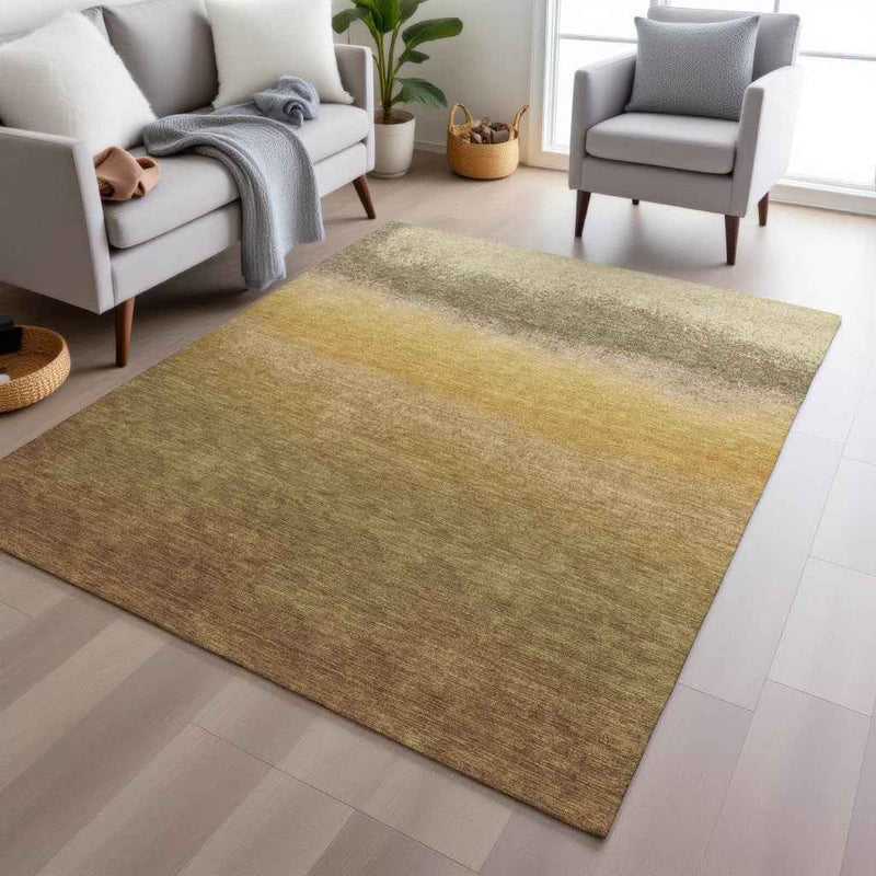 8' X 10' Gold And Wheat Ombre Washable Indoor Outdoor Area Rug