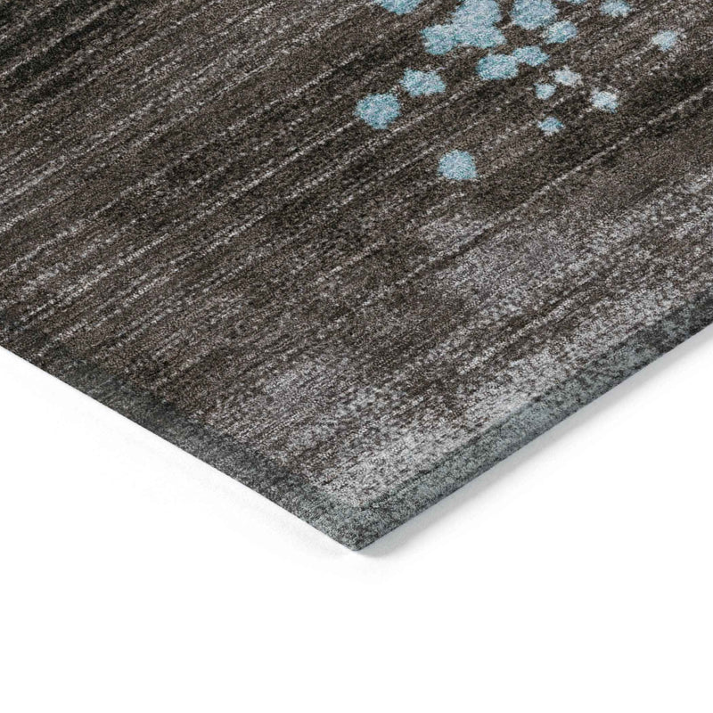 5' X 8' Teal Blue And Brown Geometric Washable Indoor Outdoor Area Rug