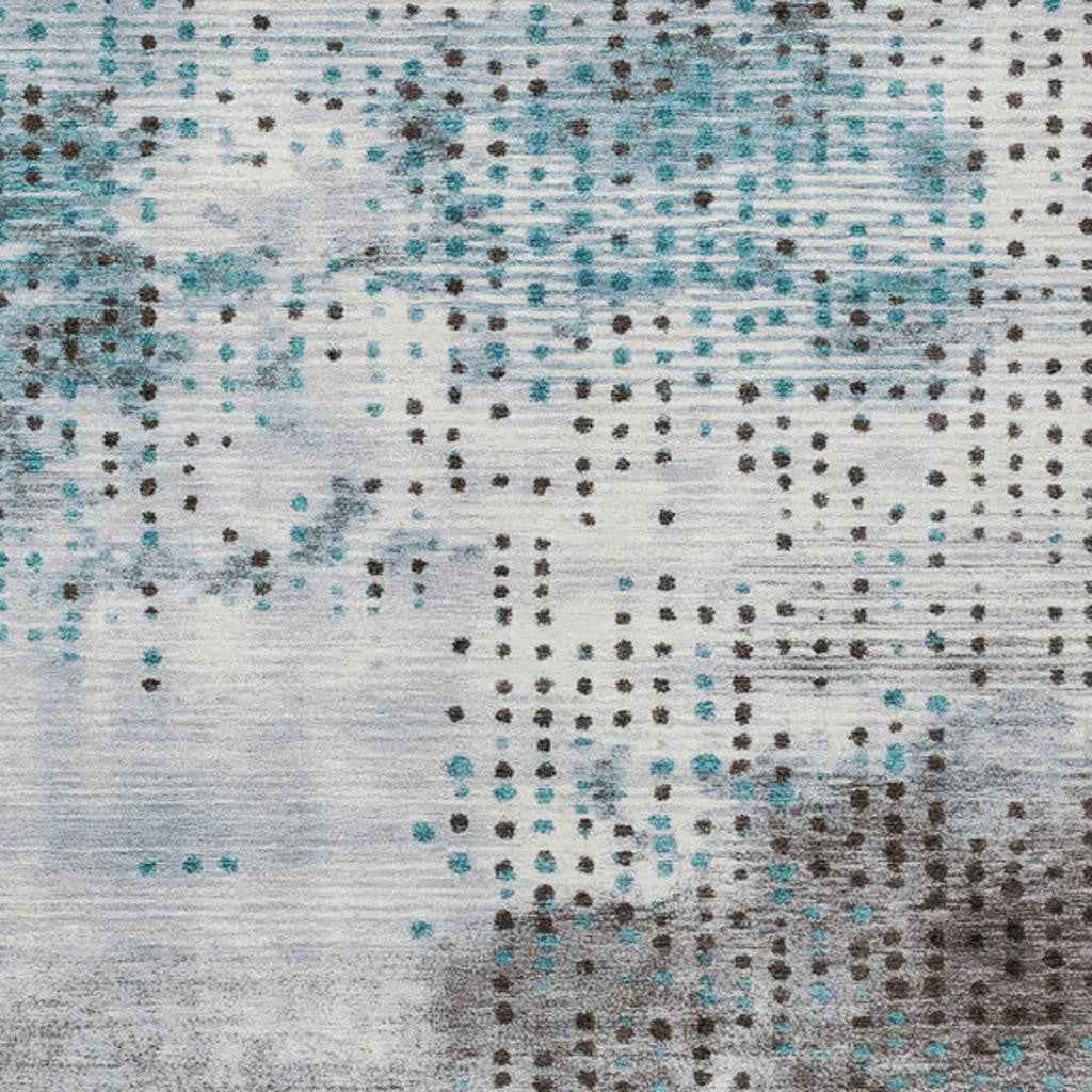 5' X 8' Teal Blue And Brown Geometric Washable Indoor Outdoor Area Rug