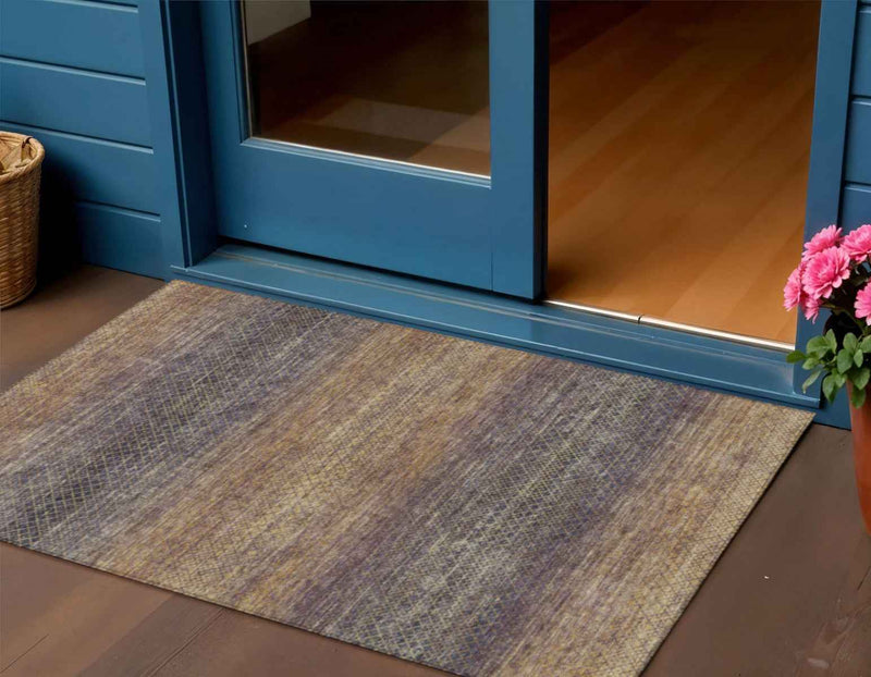 3' X 5' Eggplant And Brown Geometric Washable Indoor Outdoor Area Rug