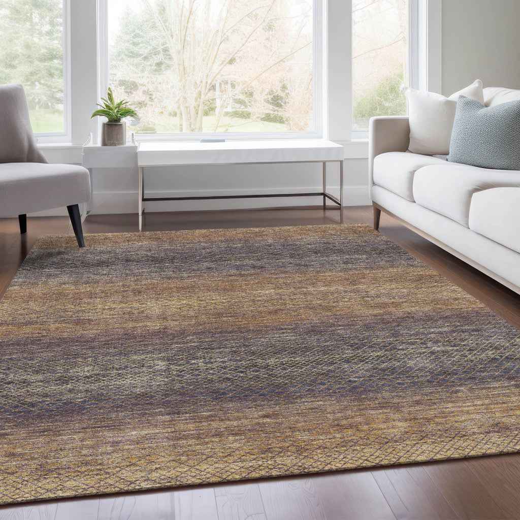 3' X 5' Eggplant And Brown Geometric Washable Indoor Outdoor Area Rug