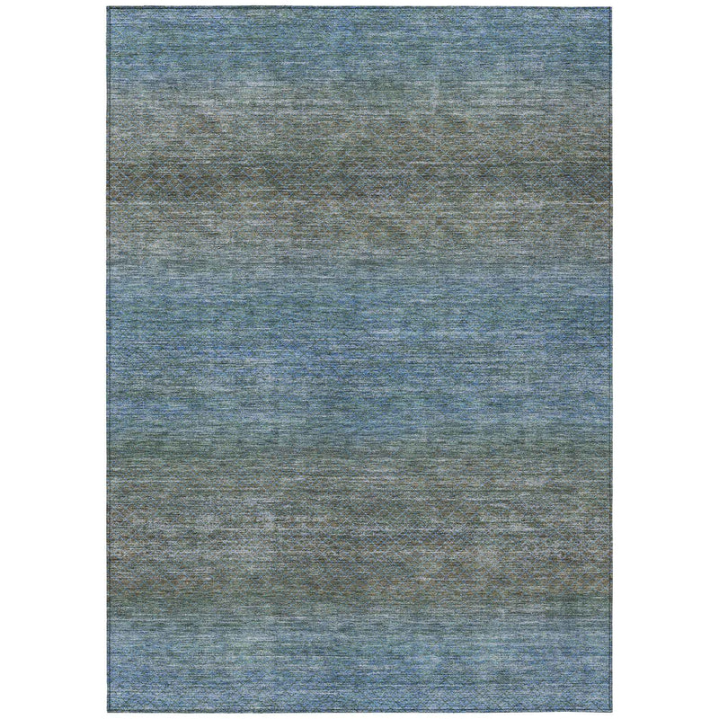 10' X 14' Blue And Taupe Geometric Washable Indoor Outdoor Area Rug