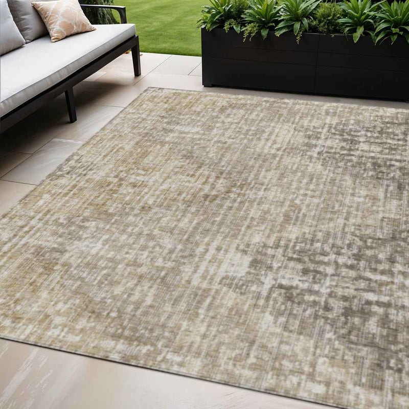 5' X 8' Khaki And Beige Geometric Washable Indoor Outdoor Area Rug